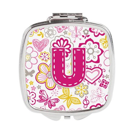 CAROLINES TREASURES Letter U Flowers and Butterflies Pink Compact Mirror CJ2005-USCM